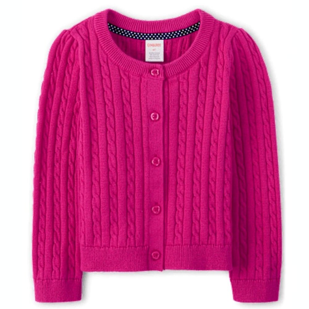 Gymboree Girls Cable Knit Cotton Cardigan Sweater magenta pink 6